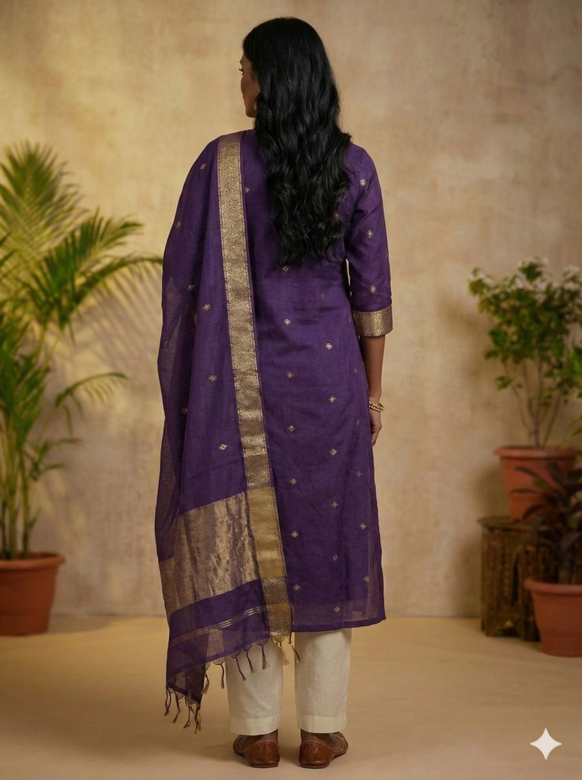 Violet Kanchi Cotton Kurta Dupatta Set for Women
