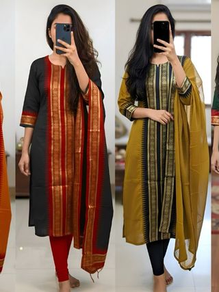 Kanchi Cotton Jacquard Kurti Dupatta Set Online
