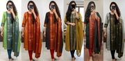 Kanchi Cotton Jacquard Kurti Dupatta Set Online - multi color
