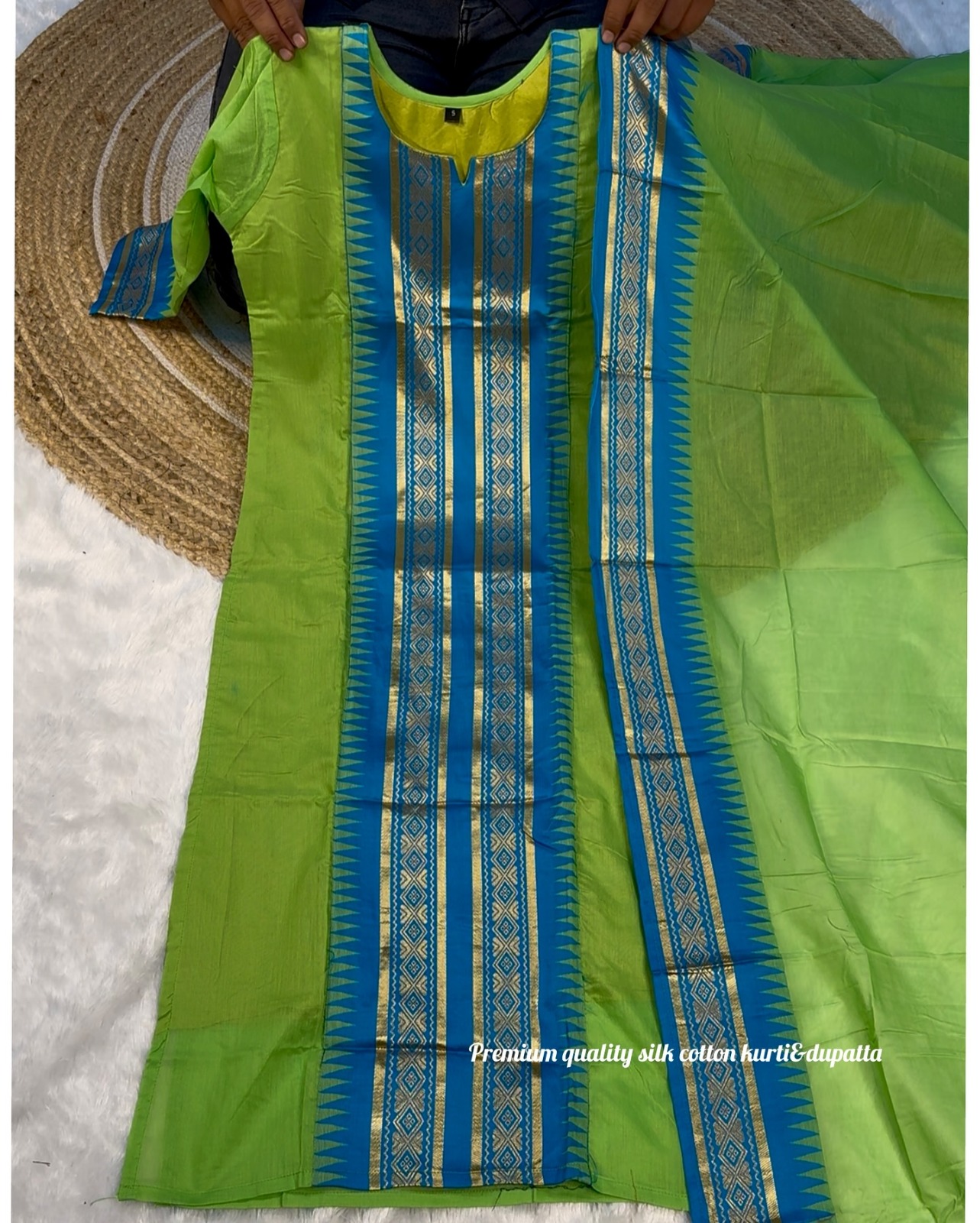 Kanchi Cotton Jacquard Kurti Dupatta Set Online