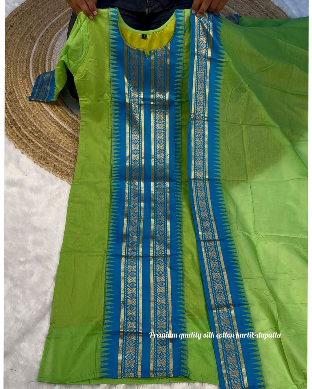 Kanchi Cotton Jacquard Kurti Dupatta Set Online