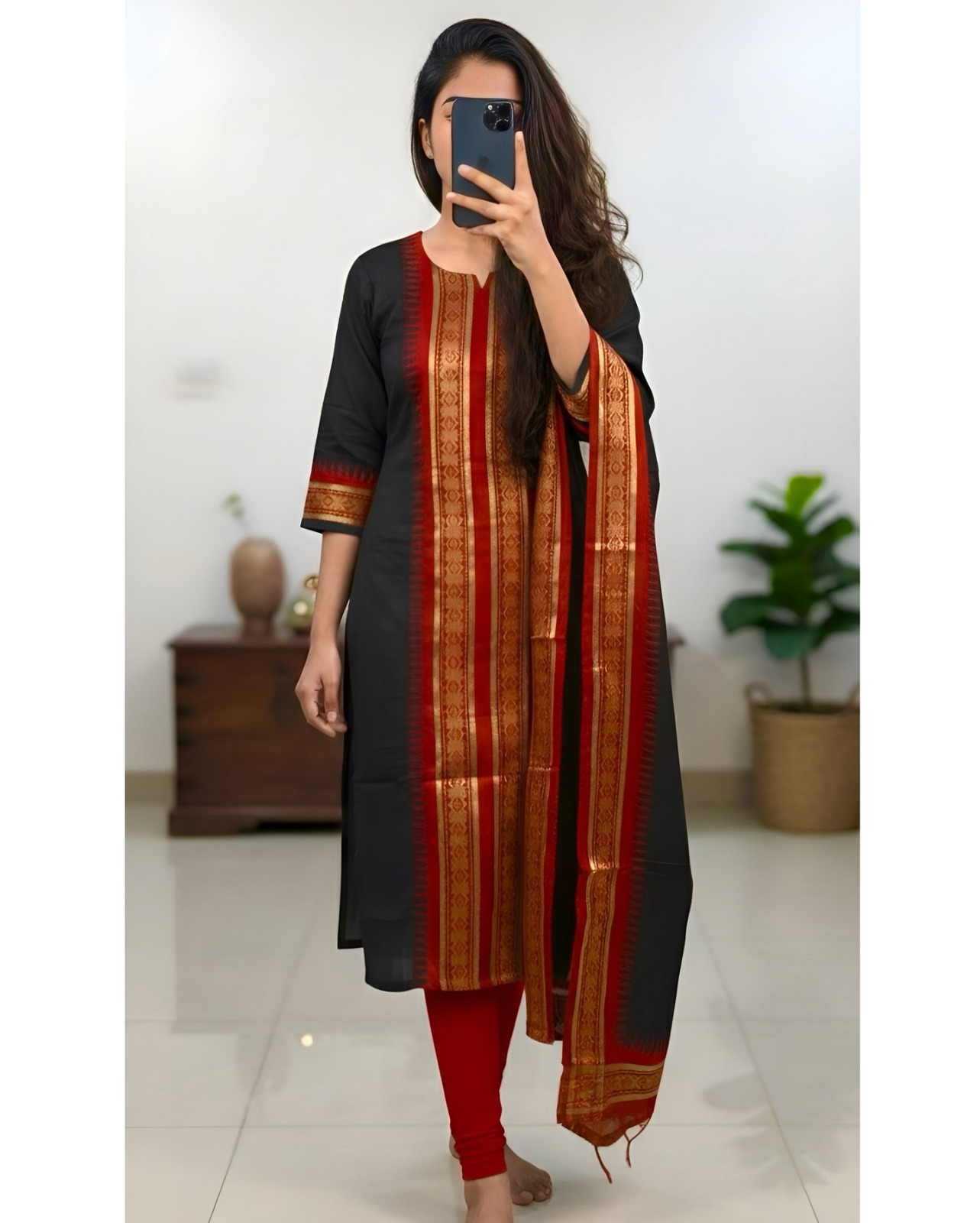Kanchi Cotton Jacquard Kurti Dupatta Set Online
