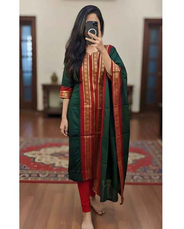 Kanchi Cotton Jacquard Kurti Dupatta Set Online