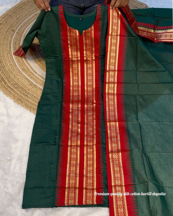 Kanchi Cotton Jacquard Kurti Dupatta Set Online