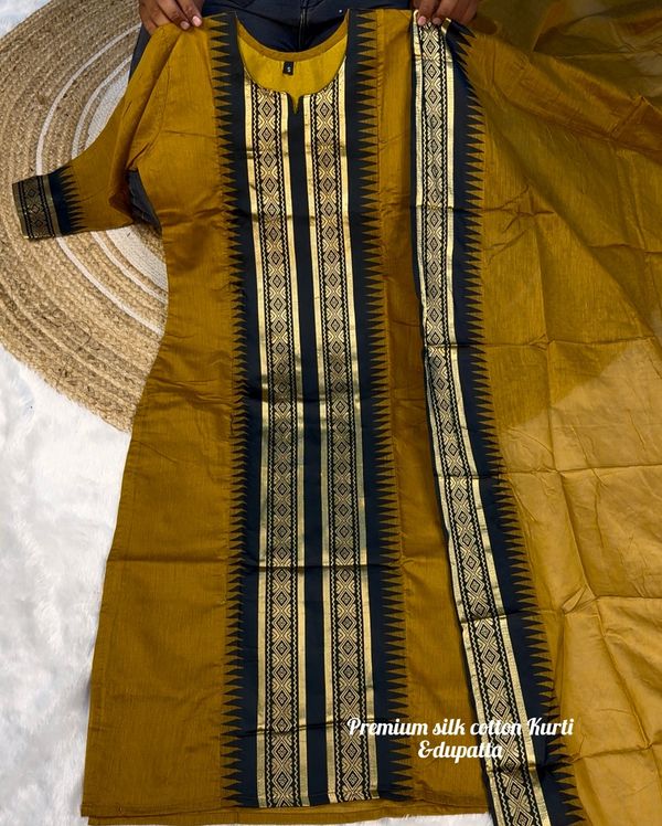 Kanchi Cotton Jacquard Kurti Dupatta Set Online