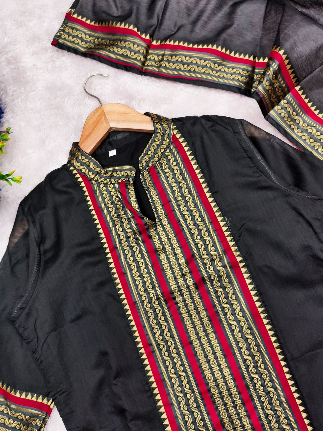 Black Kanchi Cotton Jacquard Kurti Dupatta Set