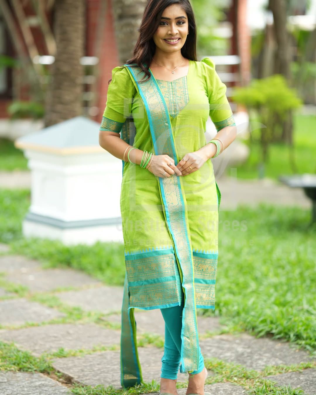 Lime Green Kanchi Cotton Kurta Dupatta Set -
