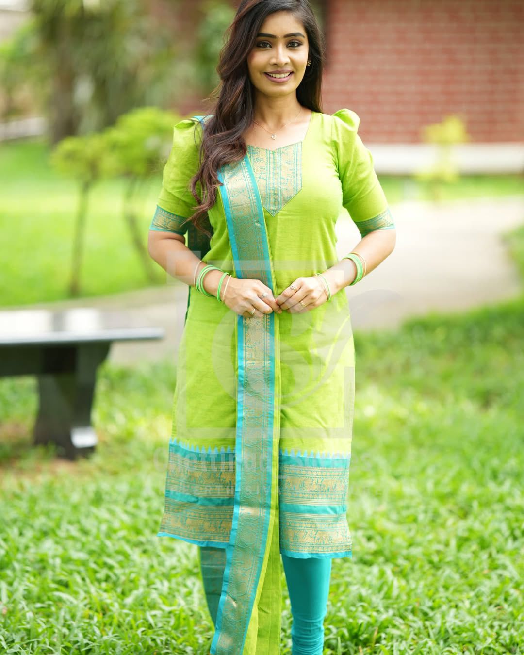Lime Green Kanchi Cotton Kurta Dupatta Set -