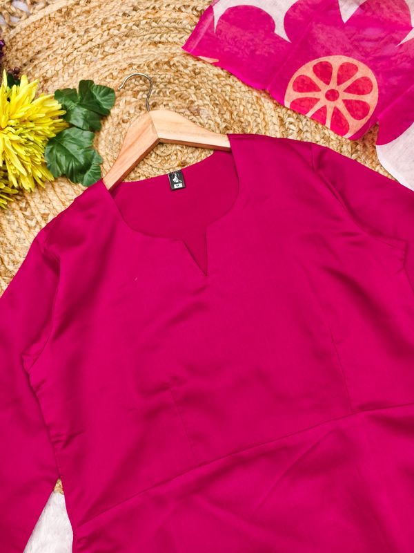 Pink Chanderi Cotton Kurti Pant Dupatta Set