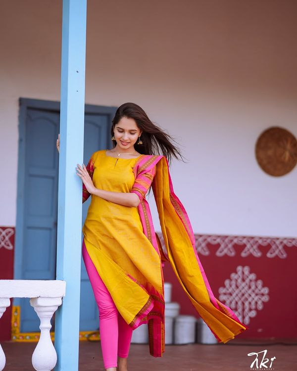  Mustard Kanchi Cotton Kurta Dupatta Set 