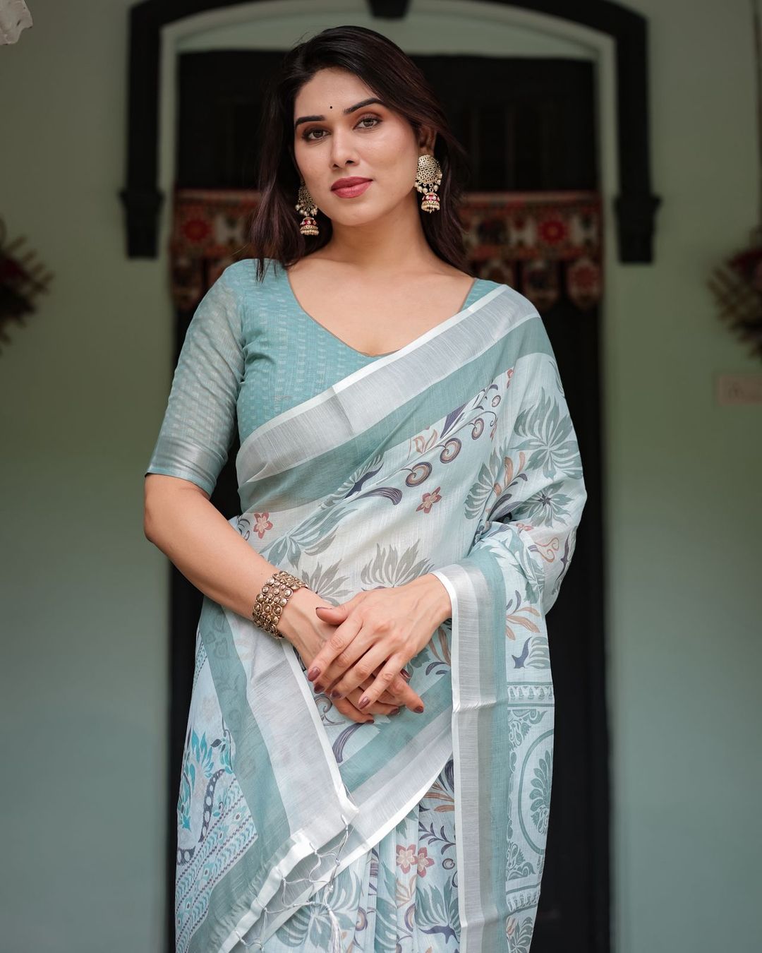 Green Floral Designer Saree