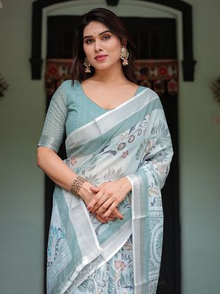 Green Floral Designer Saree