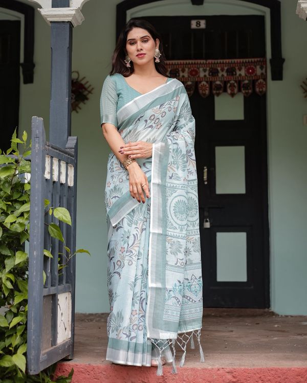 Green Floral Designer Saree