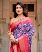 Royal Blue Printed Silk Saree - Blue