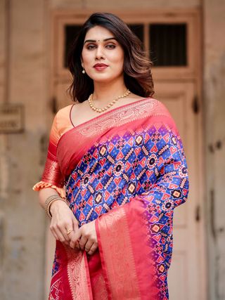 Royal Blue Printed Silk Saree