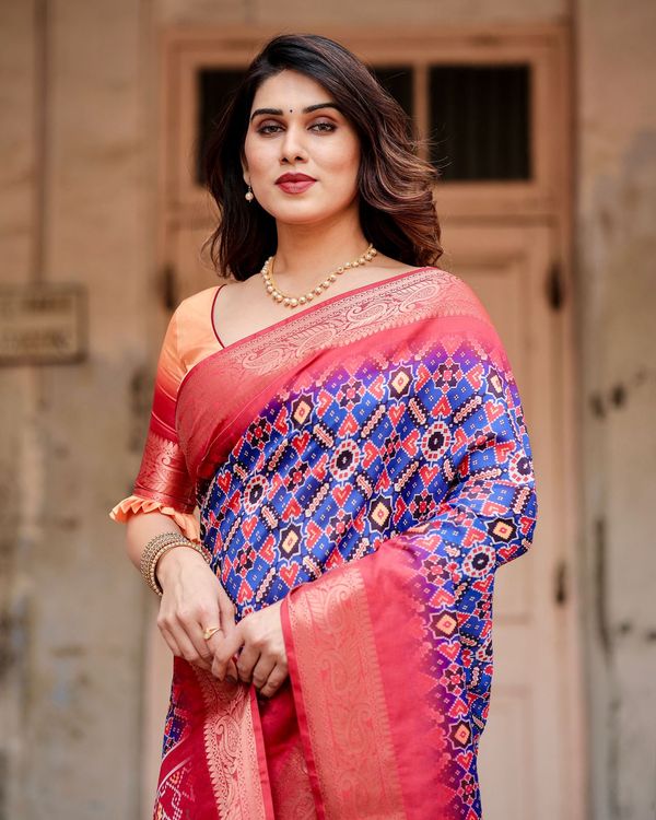 Royal Blue Printed Silk Saree