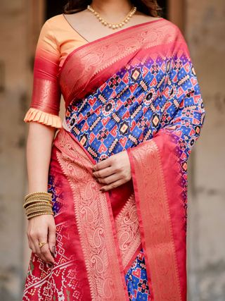 Royal Blue Printed Silk Saree