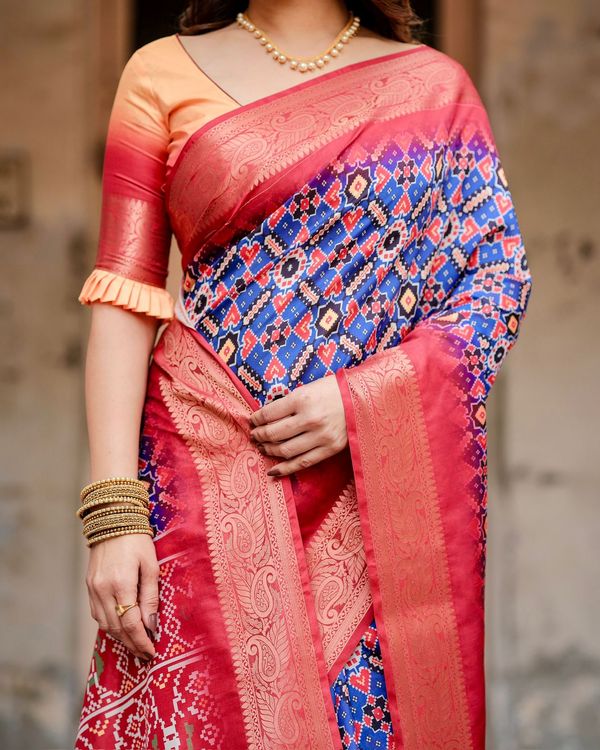 Royal Blue Printed Silk Saree