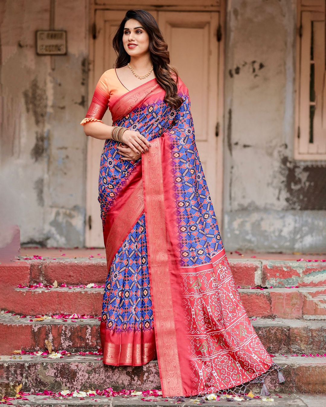 Royal Blue Printed Silk Saree
