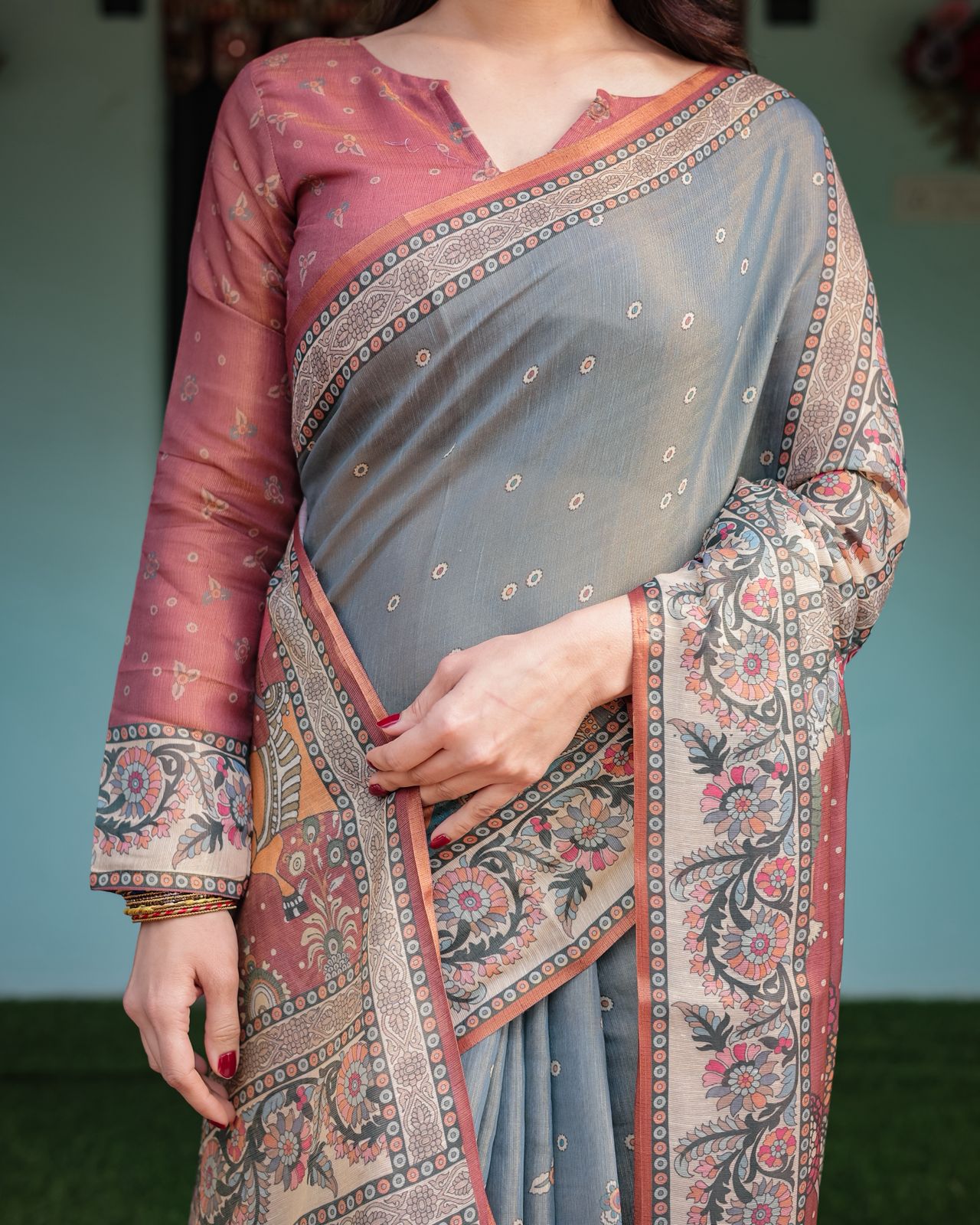 Classic Grey Handloom printed saree