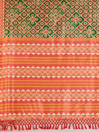 Coral Green Patola Silk Saree with Zari Border
