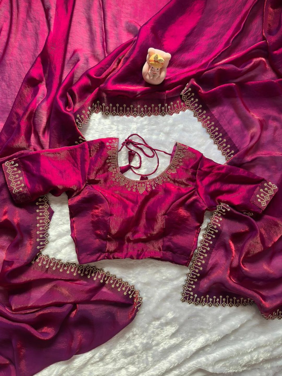 Magenta Space Silk Saree with Jarkan Diamond Work