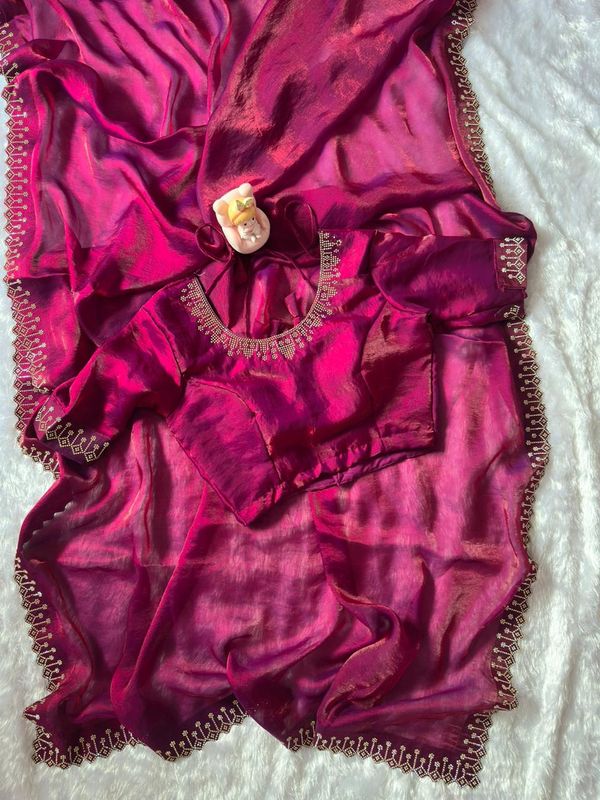Magenta Space Silk Saree with Jarkan Diamond Work