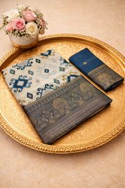 Navy Blue Banarasi Silk Saree with Zari Border - Navy