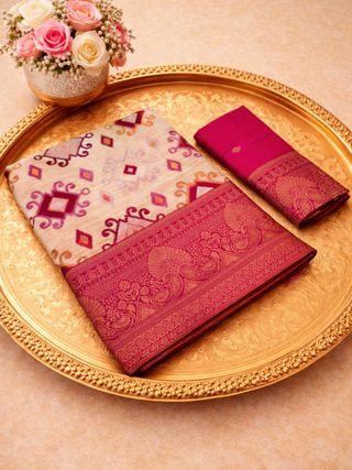 Rani Pink Banarasi Silk Saree with Zari Border
