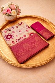 Rani Pink Banarasi Silk Saree with Zari Border - Pink