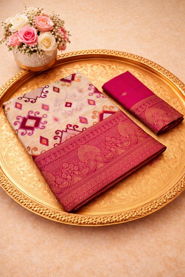 Rani Pink Banarasi Silk Saree With Zari Border