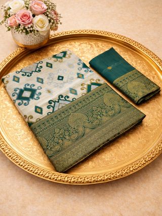 Royal Green Banarasi Silk Saree with Zari Border