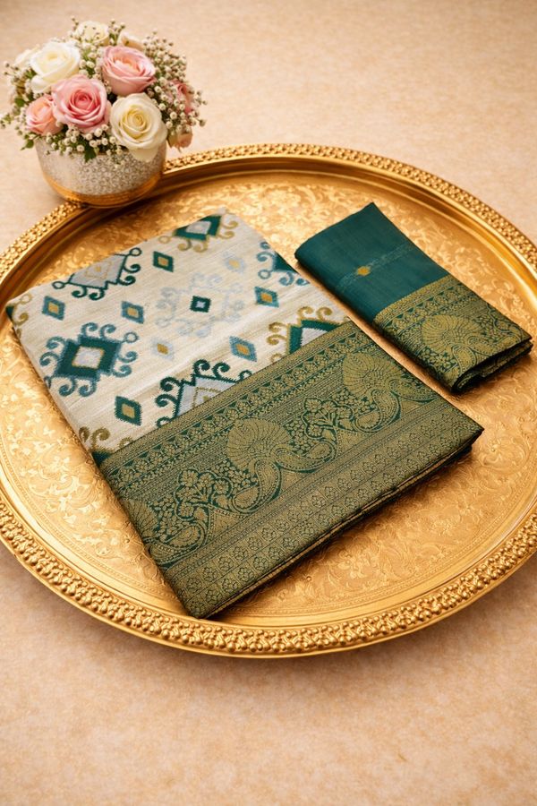 Royal Green Banarasi Silk Saree With Zari Border