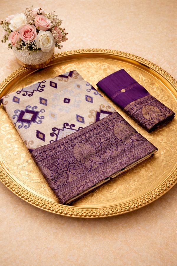Royal Purple Banarasi Silk Saree With Zari Border