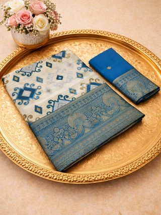 Royal Blue Banarasi Silk Saree with Zari Border