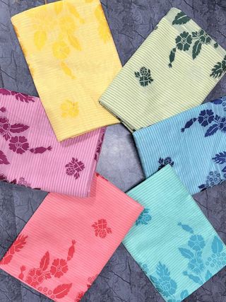 Sky Blue Floral Linen Cotton Saree with Border