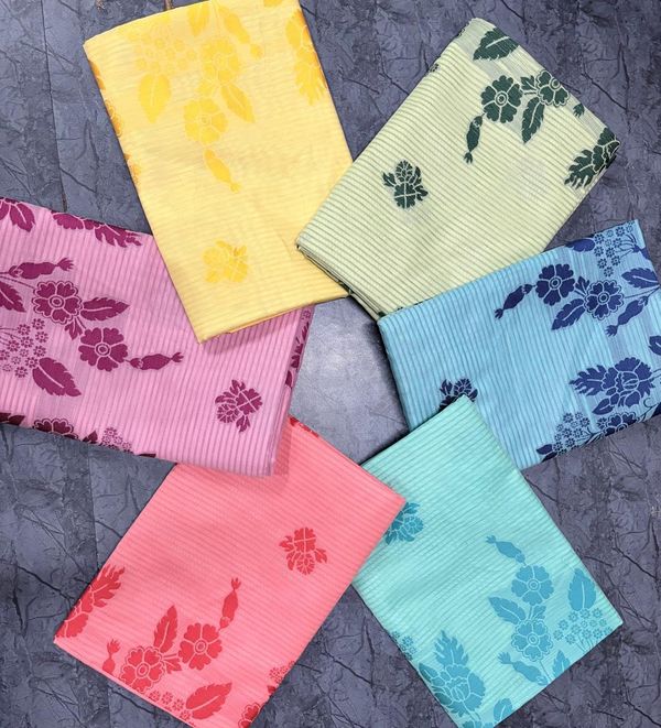 Coral Floral Linen Cotton Saree With Designer Border