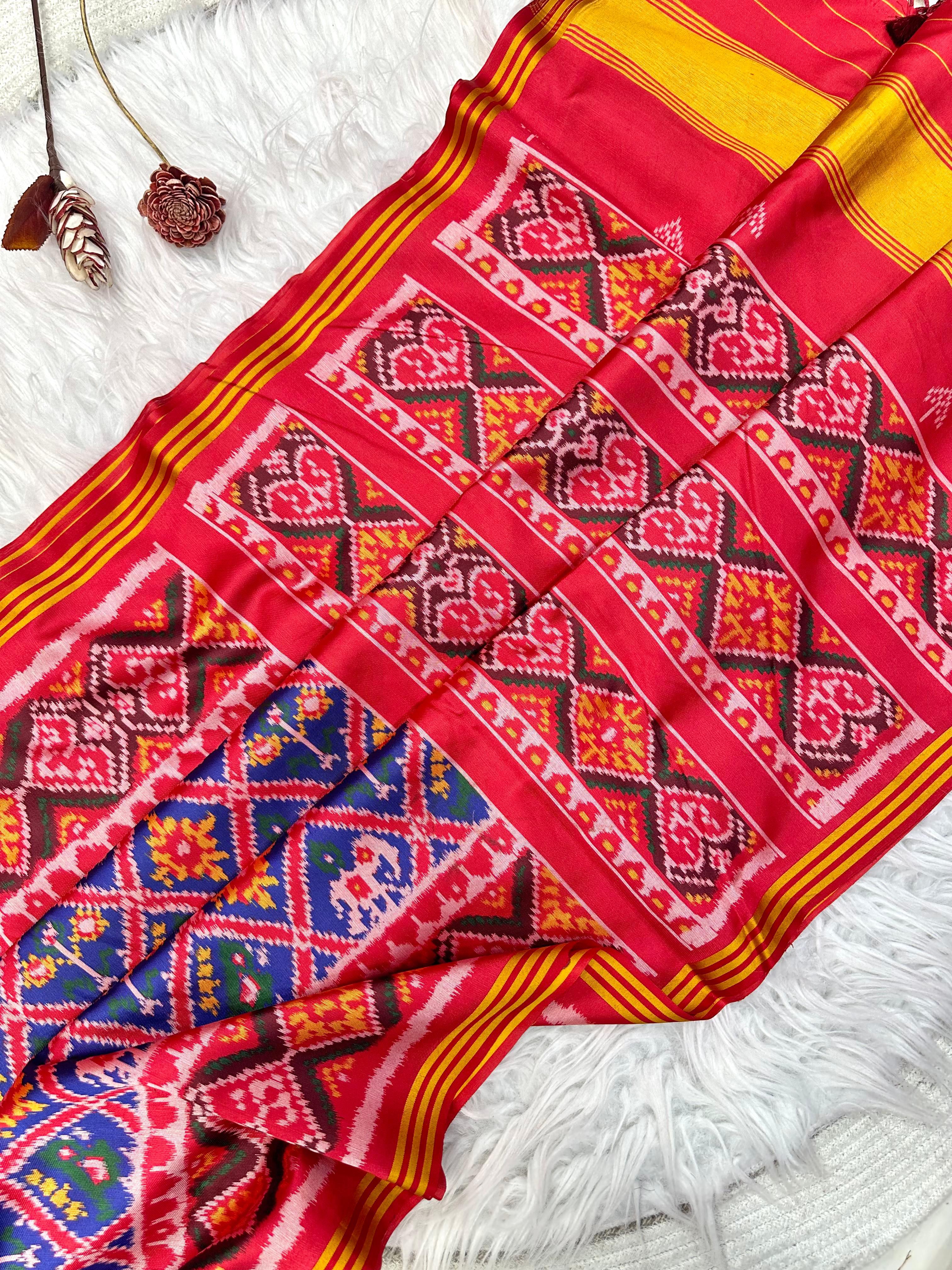 Pure Patola Silk Double Ikkat Saree with Zari Border