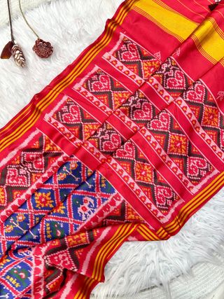 Pure Patola Silk Double Ikkat Saree with Zari Border