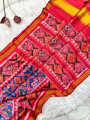 Pure Patola Silk Double Ikkat Saree with Zari Border - Red