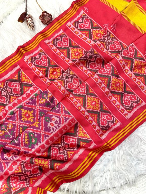 Pure Patola Silk Double Ikkat Saree with Zari Border
