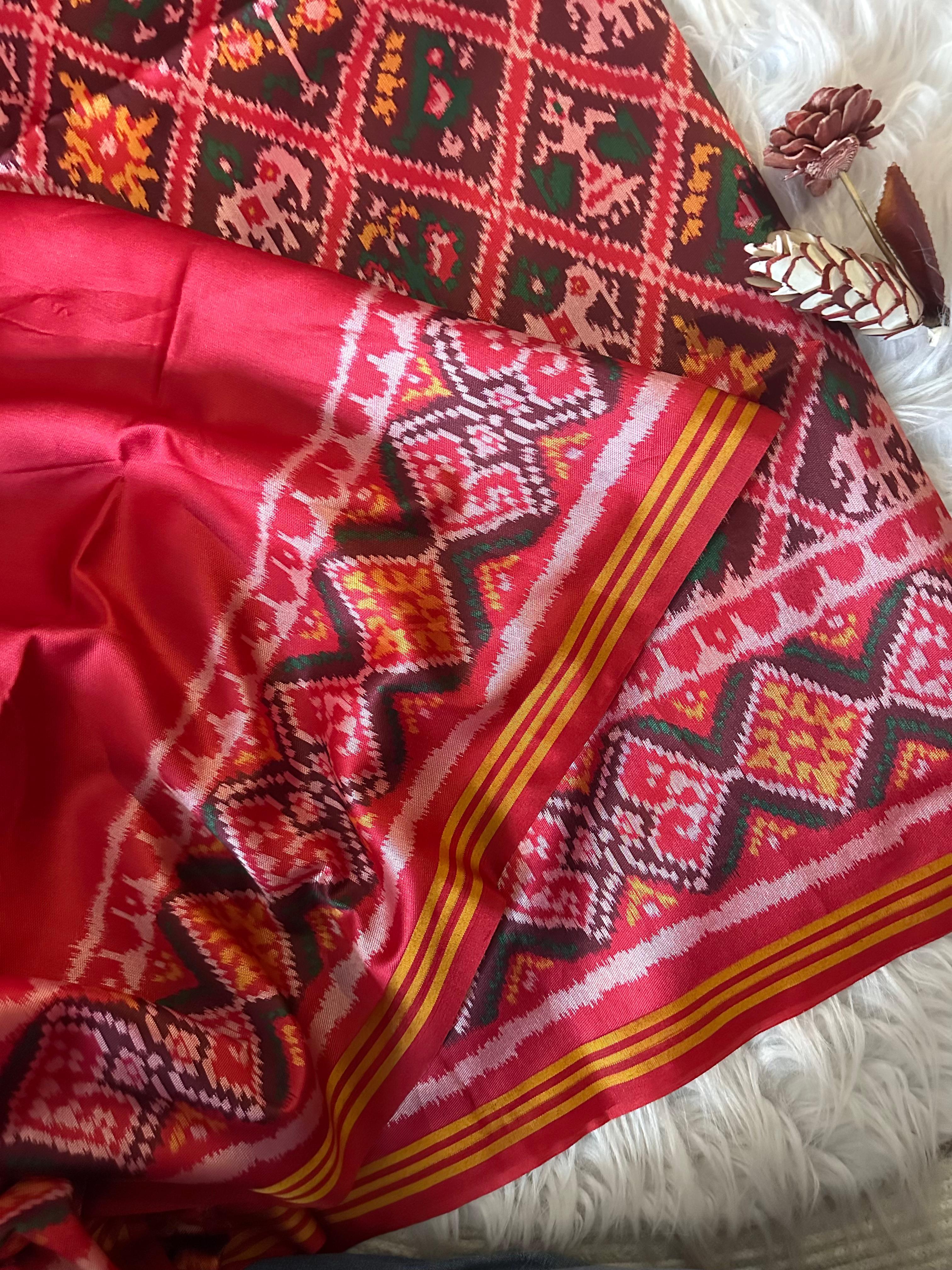 Pure Patola Silk Double Ikkat Saree with Zari Border