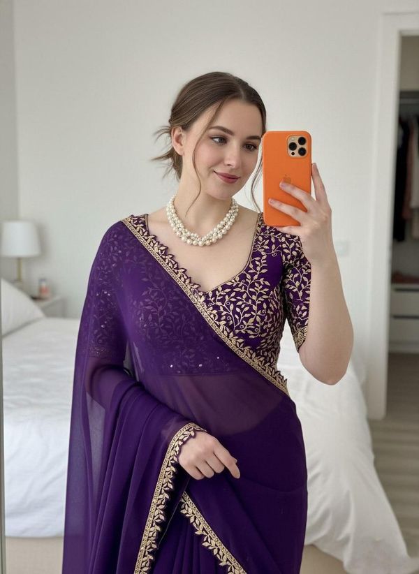 Purple Rangoli Silk Saree with Lace Border