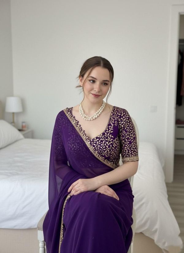 Purple Rangoli Silk Saree with Lace Border