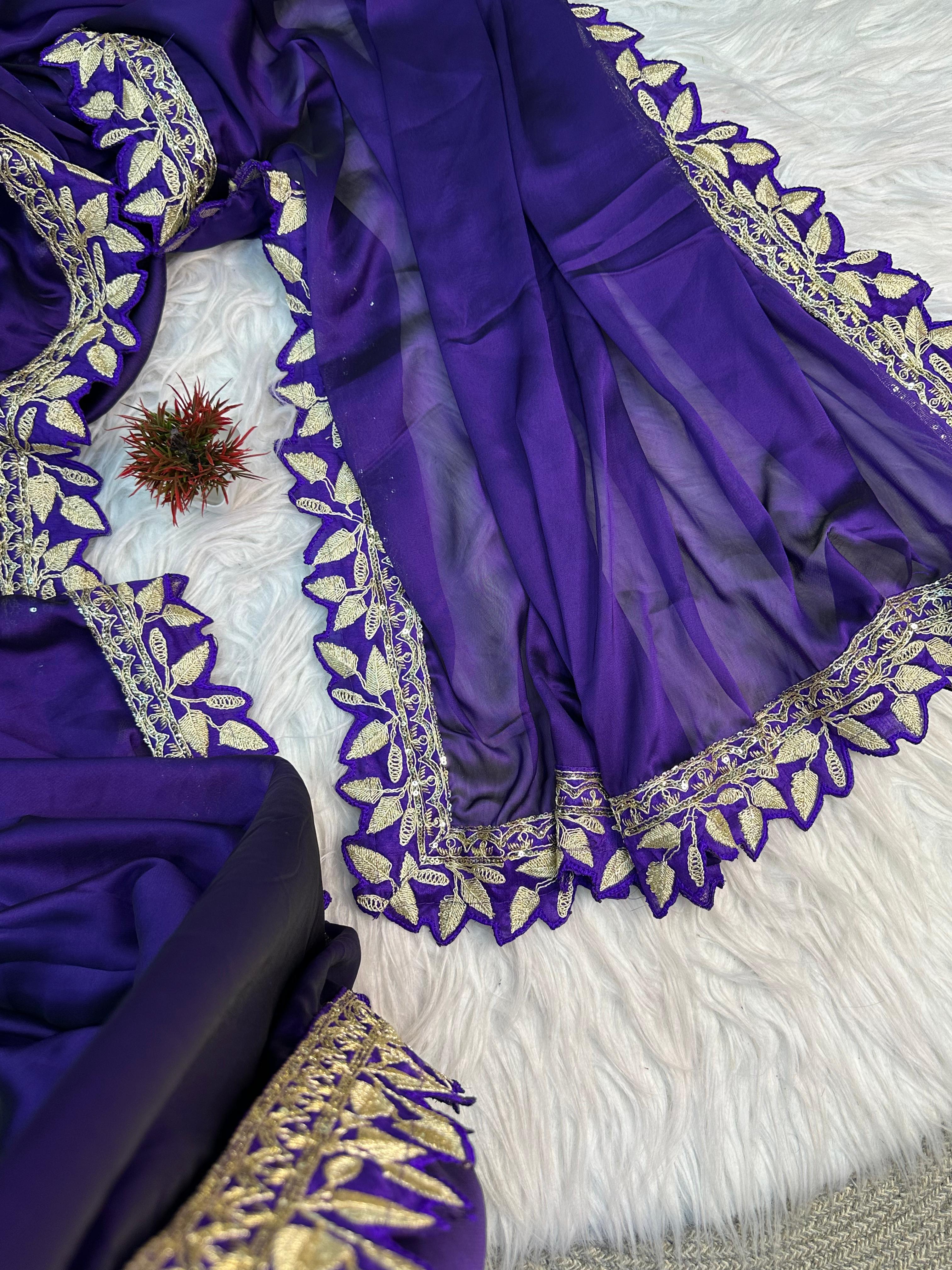 Purple Rangoli Silk Saree with Lace Border
