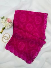 Pink Bandhani Georgette Saree With Swarovski Border - Pink