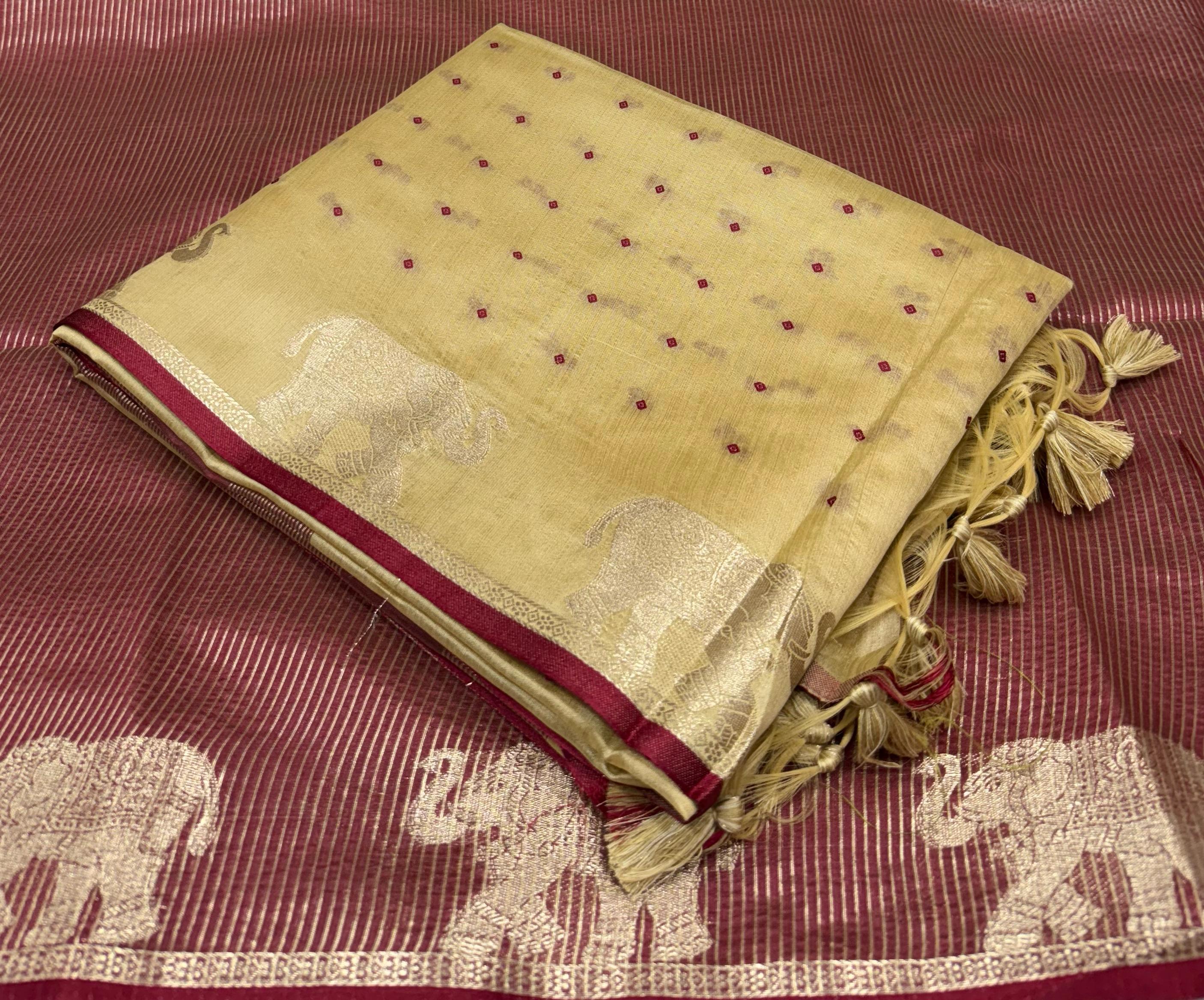 Classic Bandhani Silk Saree with Elephant Zari Border