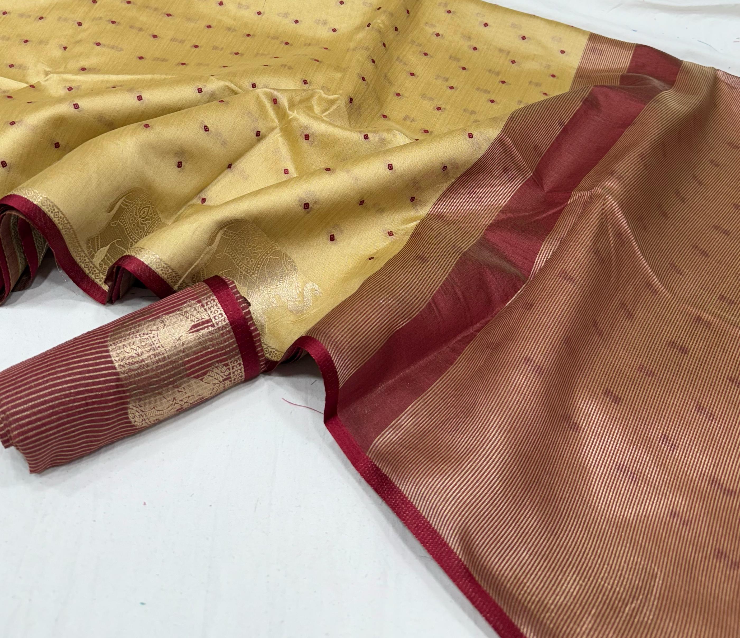 Classic Bandhani Silk Saree with Elephant Zari Border