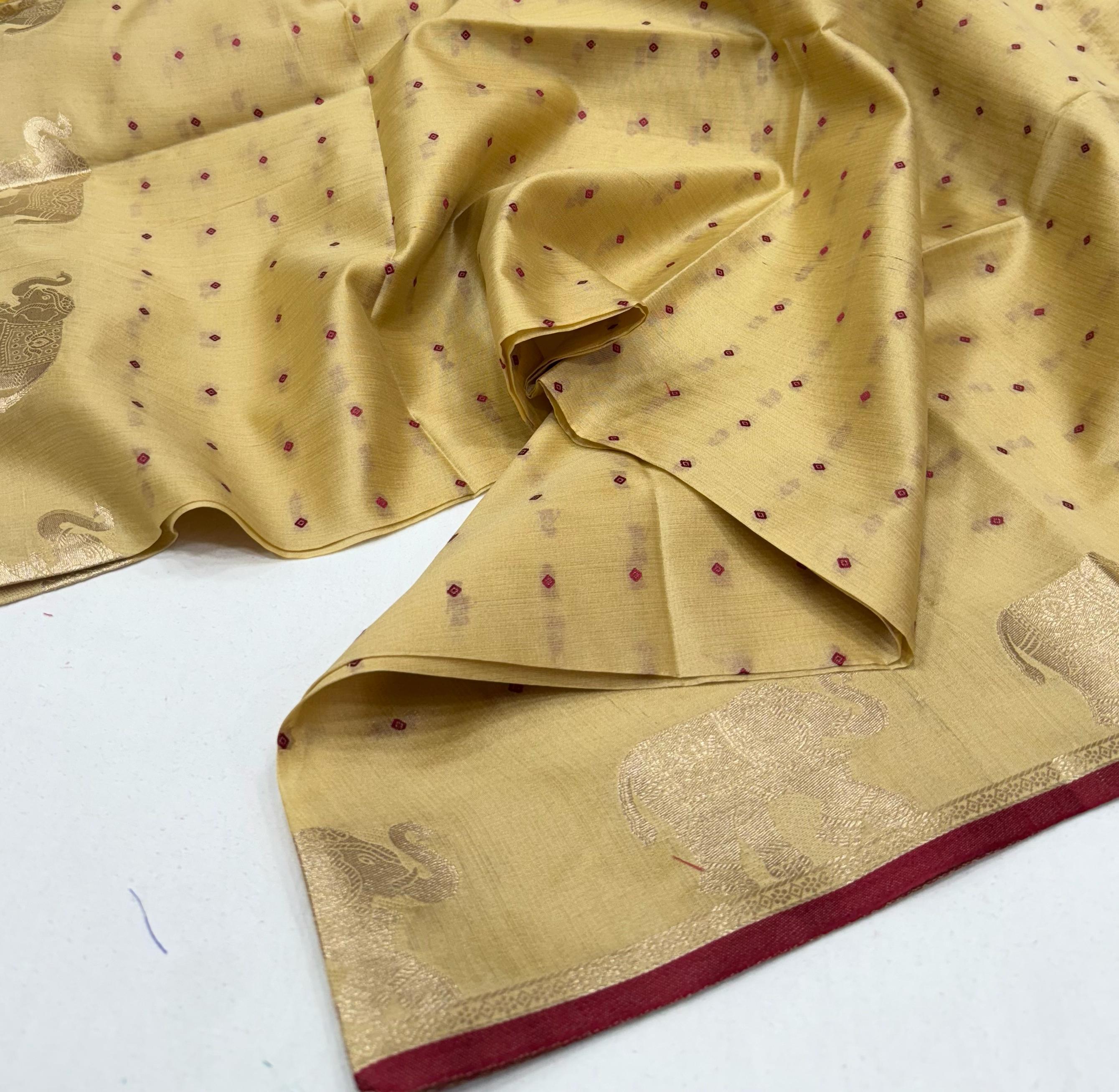 Classic Bandhani Silk Saree with Elephant Zari Border