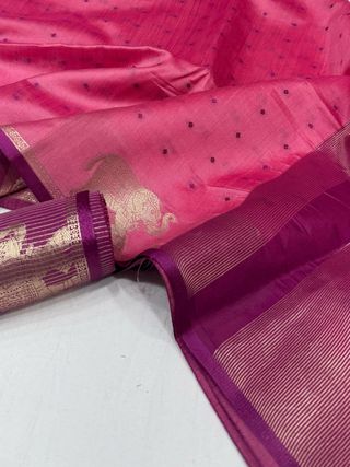 Pink Bandhani Silk Saree with Zari Elephant Border
